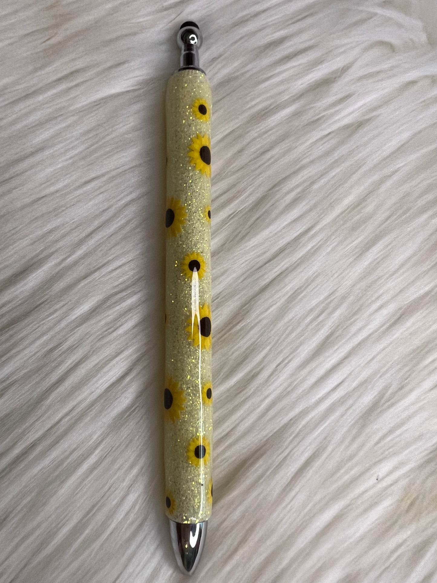 Glittered sunflower stylus gel pen