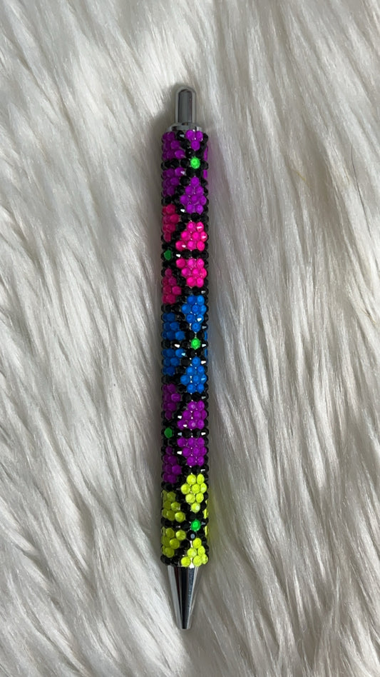 Neon/black floral gel pen