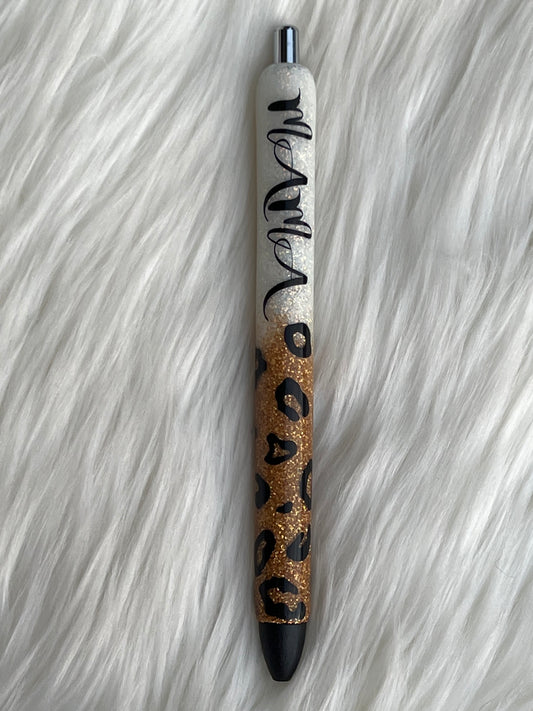 Glittered leopard pen